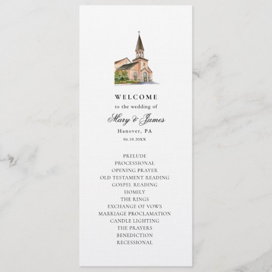 Elegantes Hochzeitsprogramm der Kirche Watercolor Programm (Vorderseite)