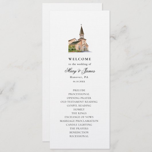 Elegantes Hochzeitsprogramm der Kirche Watercolor Programm (Vorne/Hinten)