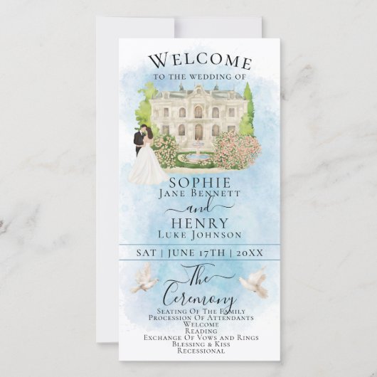 Elegantes Hochzeitsprogramm der Venue Bride Groom (Vorderseite)