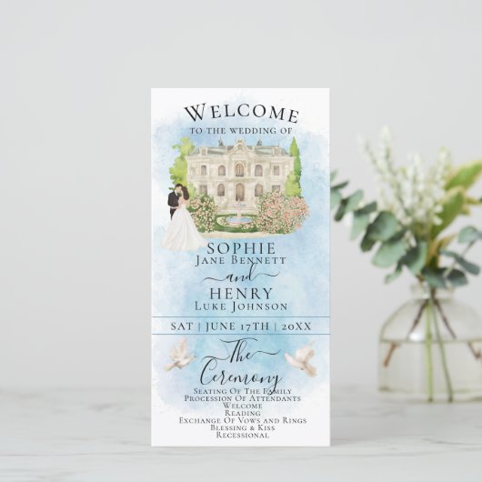 Elegantes Hochzeitsprogramm der Venue Bride Groom  (Stehend Vorderseite)