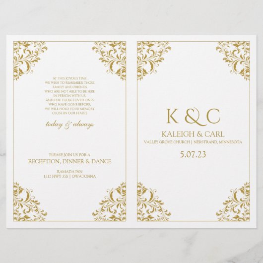 Elegantes Hochzeitsprogramm - Faltprospekt (Gold) (Vorderseite)