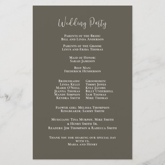 Elegantes Hochzeitsprogramm Floral Botanisch (Rückseite)