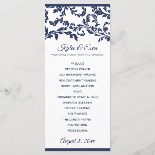 Elegantes Hochzeitsprogramm Flourish   Marineblau Programm