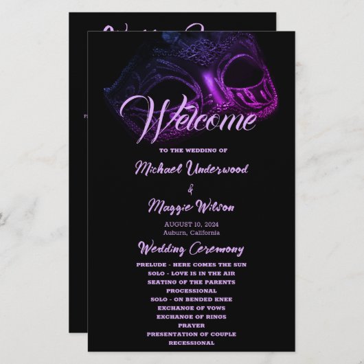 Elegantes Hochzeitsprogramm für Abend (Vorne/Hinten)