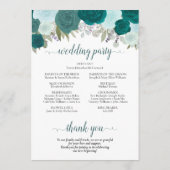 Elegantes Hochzeitsprogramm für Aquamarine und Aqu Einladung (Rückseite)