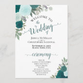 Elegantes Hochzeitsprogramm für Aquamarine und Aqu Einladung (Vorderseite)