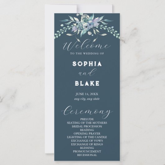 Elegantes Hochzeitsprogramm für Blauer und Grüne B (Vorderseite)