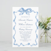 Elegantes Hochzeitsprogramm für Blue Hand Drawn Bo (Stehend Vorderseite)