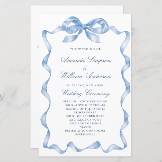 Elegantes Hochzeitsprogramm für Blue Hand Drawn Bo (Vorne/Hinten)