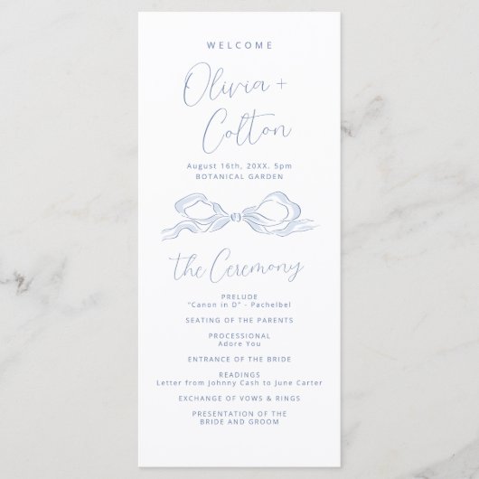 Elegantes Hochzeitsprogramm für Blue Hand Drawn Bo Programm (Vorderseite)