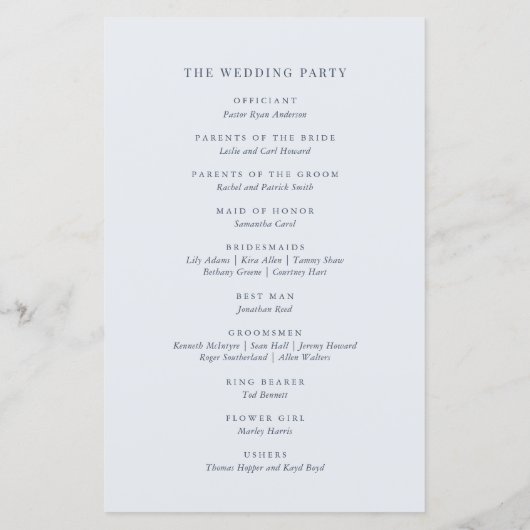 Elegantes Hochzeitsprogramm für Blütenblume (Rückseite)