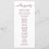 Elegantes Hochzeitsprogramm für Burgund Programm (Rückseite)