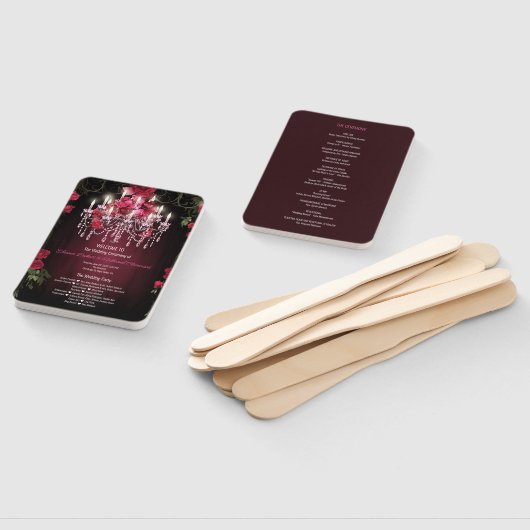 Elegantes Hochzeitsprogramm für Burgundy Chandelie Fächer (Non-assembled)