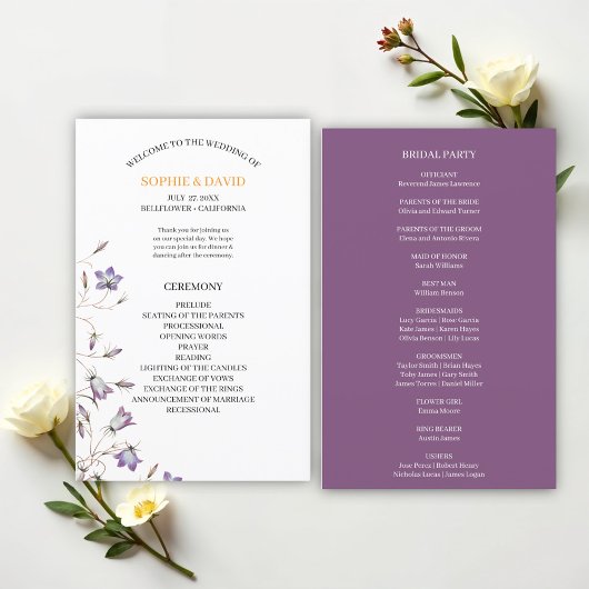 Elegantes Hochzeitsprogramm für das Blumenbudget