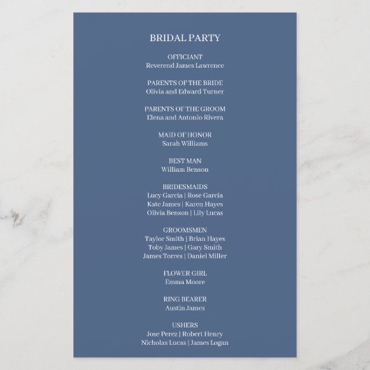 Elegantes Hochzeitsprogramm für das Blumenbudget (Rückseite)