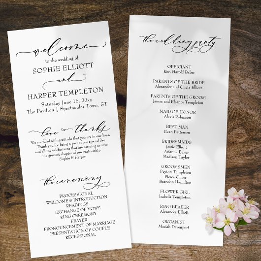 Elegantes Hochzeitsprogramm für den Schriftart mit