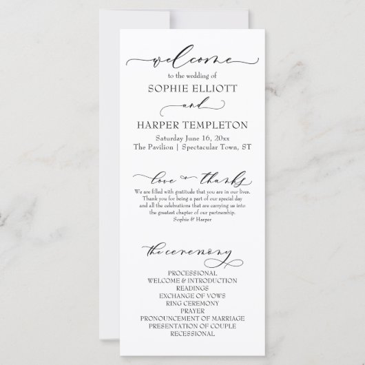 Elegantes Hochzeitsprogramm für den Schriftart mit (Vorderseite)