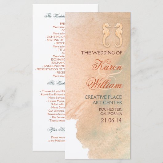 Elegantes Hochzeitsprogramm für den Strand Programm (Vorne/Hinten)