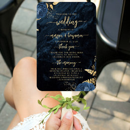Elegantes Hochzeitsprogramm für die blaue Flora Fächer