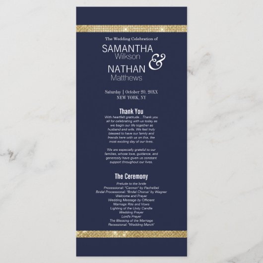 Elegantes Hochzeitsprogramm für die moderne Marine Programm (Vorderseite)