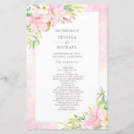 Elegantes Hochzeitsprogramm für die Wasserfarbe Ro