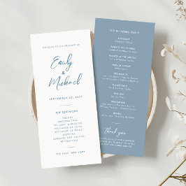 Elegantes Hochzeitsprogramm für Dusty Blue Calligr Einladung