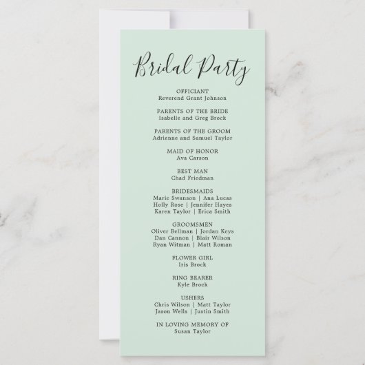 Elegantes Hochzeitsprogramm für eine üppige Vegeta (Rückseite)