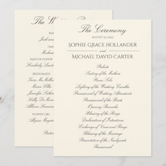 Elegantes Hochzeitsprogramm für Elfenbein Programm (Vorne/Hinten)