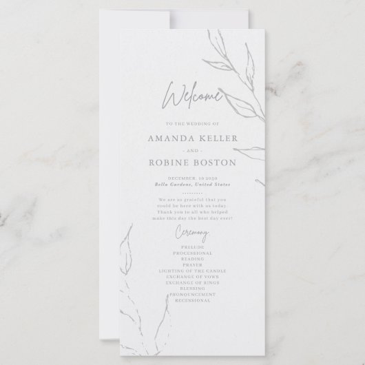 Elegantes Hochzeitsprogramm für Flora (Vorderseite)