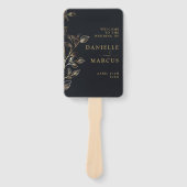 Elegantes Hochzeitsprogramm für Golden Floral Fächer (Vorderseite)