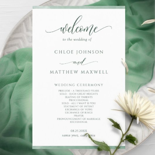 Elegantes Hochzeitsprogramm für grüne Aquarellbild