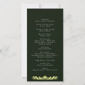 Elegantes Hochzeitsprogramm für Grüne und Gold (Rückseite)