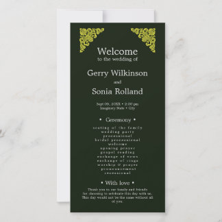 Elegantes Hochzeitsprogramm für Grüne und Gold