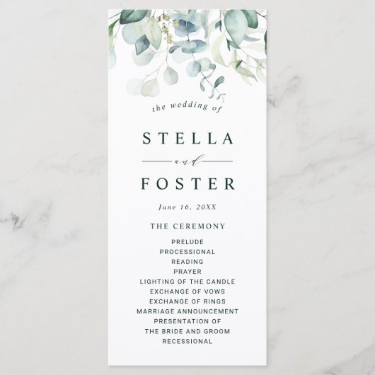 Elegantes Hochzeitsprogramm für Grünfolien Programm (Vorderseite)