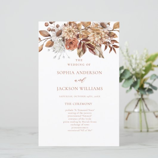 Elegantes Hochzeitsprogramm für Herbst (Stehend Vorderseite)