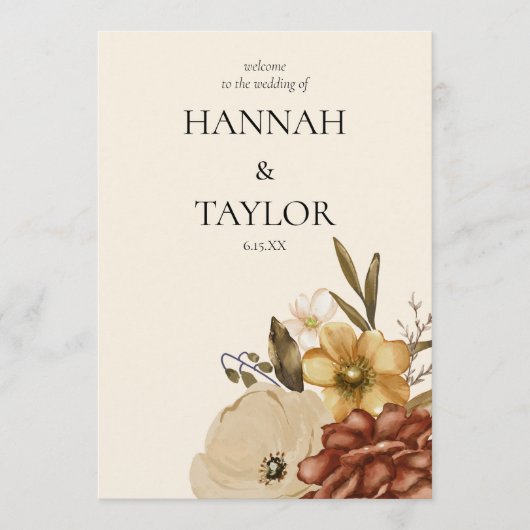 Elegantes Hochzeitsprogramm für Herbst-Flora Programm (Vorderseite)