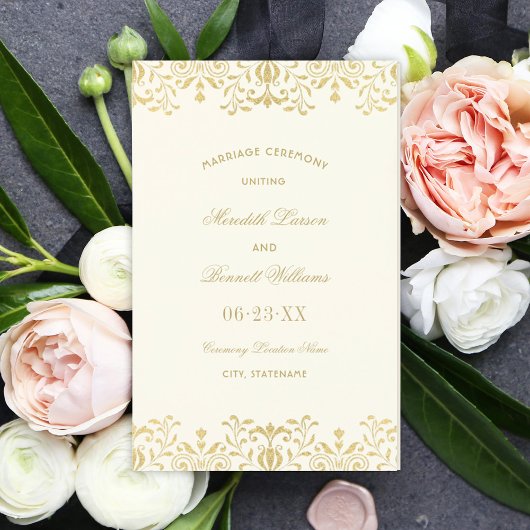 Elegantes Hochzeitsprogramm für Ivory Gold Vintag