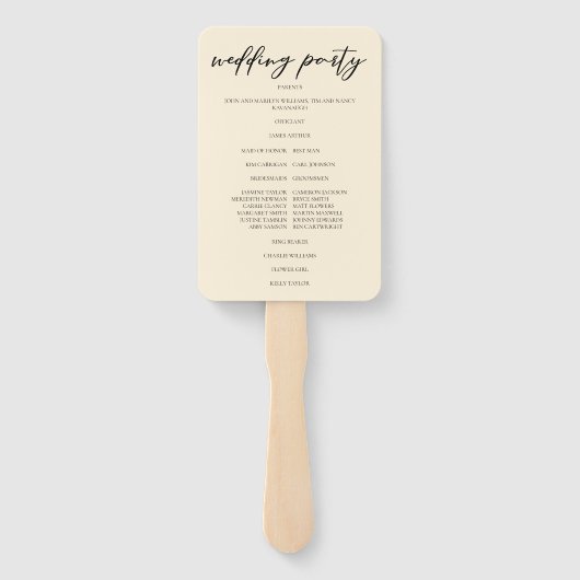 Elegantes Hochzeitsprogramm für Ivory Simple Typog Fächer (Rückseite)