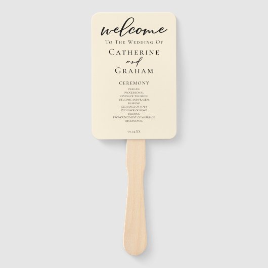 Elegantes Hochzeitsprogramm für Ivory Simple Typog Fächer (Vorderseite)