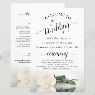 Elegantes Hochzeitsprogramm für Ivory White Rose