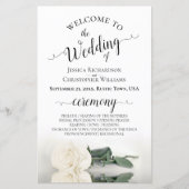 Elegantes Hochzeitsprogramm für Ivory White Rose (Vorderseite)