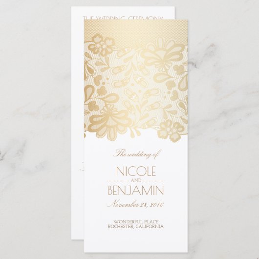 Elegantes Hochzeitsprogramm für Lace Gold und Whit Programm (Vorne/Hinten)