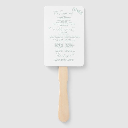 Elegantes Hochzeitsprogramm für leichte grüne Hand Fächer (Rückseite)