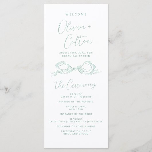 Elegantes Hochzeitsprogramm für leichte grüne Hand Programm (Vorderseite)
