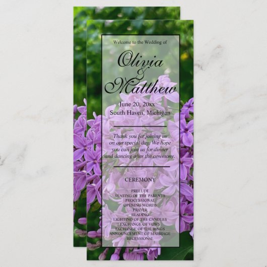 Elegantes Hochzeitsprogramm für lila Blumen von Li (Vorne/Hinten)