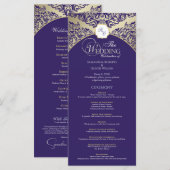 Elegantes Hochzeitsprogramm für Lila und goldene M Programm (Vorne/Hinten)