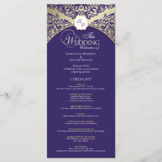 Elegantes Hochzeitsprogramm für Lila und goldene M Programm