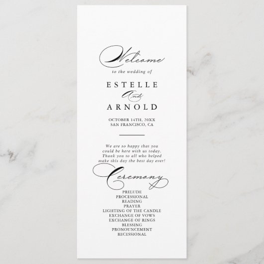 Elegantes Hochzeitsprogramm für moderne Kalligrafi Programm (Vorderseite)