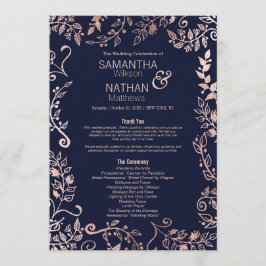 Elegantes Hochzeitsprogramm für Navy Blue Rose Gol Programm