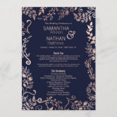 Elegantes Hochzeitsprogramm für Navy Blue Rose Gol Programm (Vorderseite)